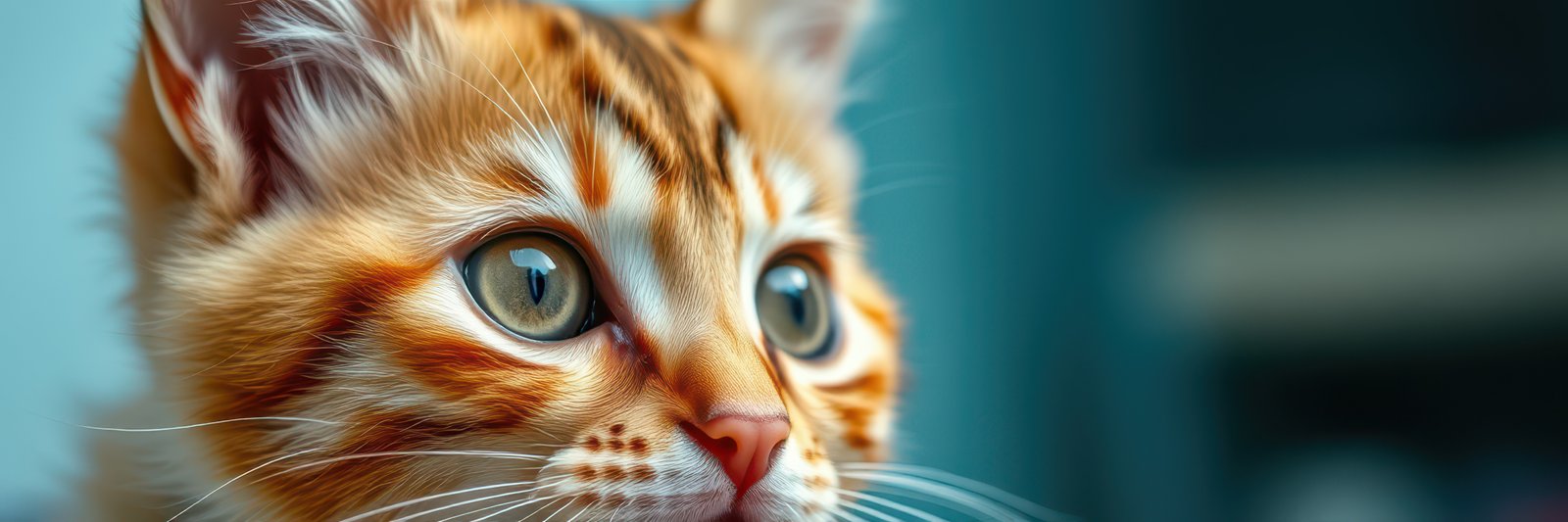 Orange tabby cat with striking green eyes gazes curiously in a bright indoor setting during the afternoon